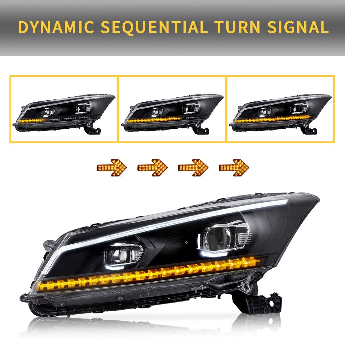 Honda Accord LED Projector Headlights Assembly with Sequential Turn Signal